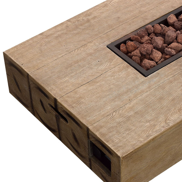 Rectangular 60" x 27.5" x 12" Timber Firepit w Lava Rock