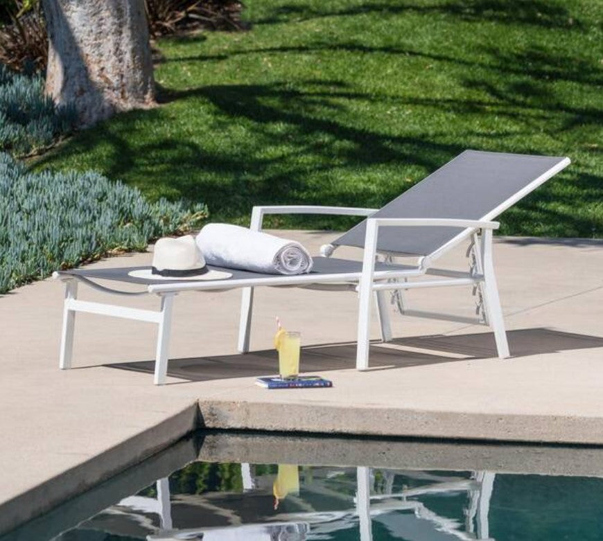 Aluminum White Sling Outdoor Patio Stationary Chaise Lounge