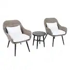 Amberly Brown 3-Piece Wicker Outdoor Conversation Set with White Cushions