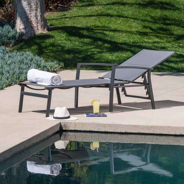 Alta Aluminum Dark Gray Padded Sling Outdoor Patio Chaise Lounge