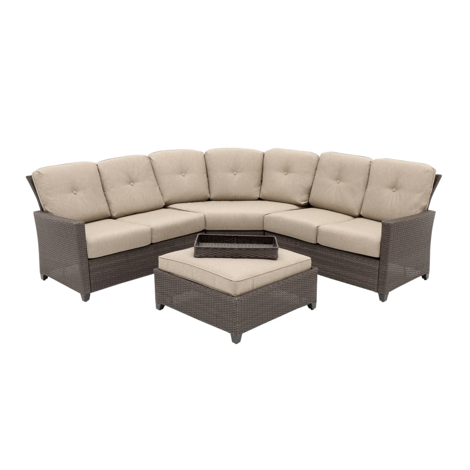 Tacana 4-Piece Wicker Patio Sectional Set with Beige Cushions